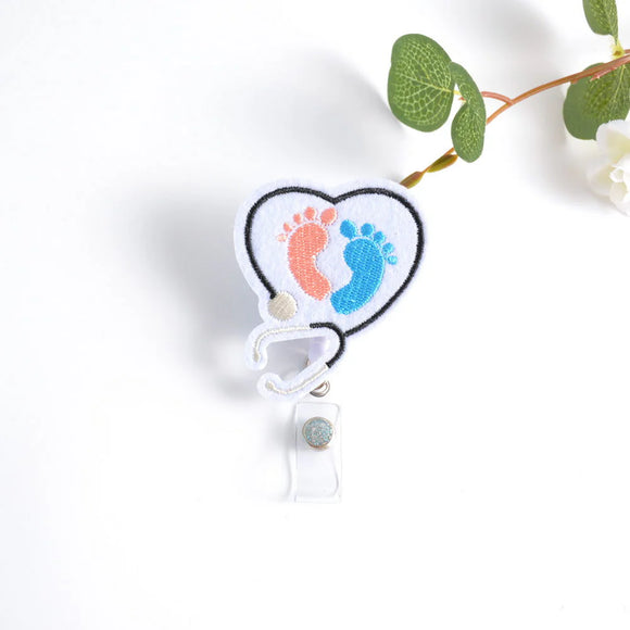 Fuzzy Buddy Badge Reel- Baby Feet