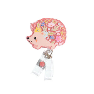 Glitterific Badge Reel- Floral Hedgehog