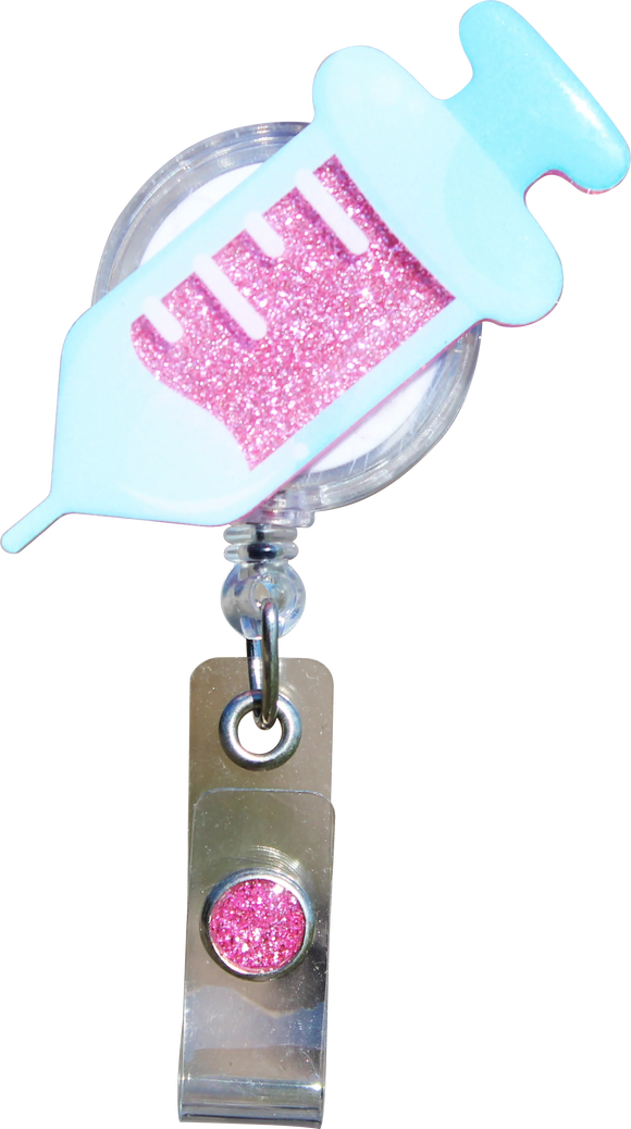 Glitterific Badge Reel- Shimmer Syringe