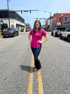 Ava V-Neck Top- Fuchsia